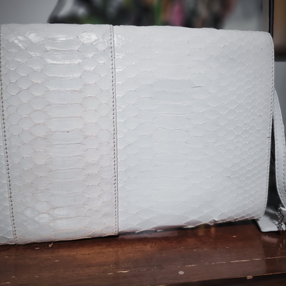 Christopher Augmon Clutch Bag White Snakeskin Leather Luxury Exotic Skin Purse - Picture 5 of 8